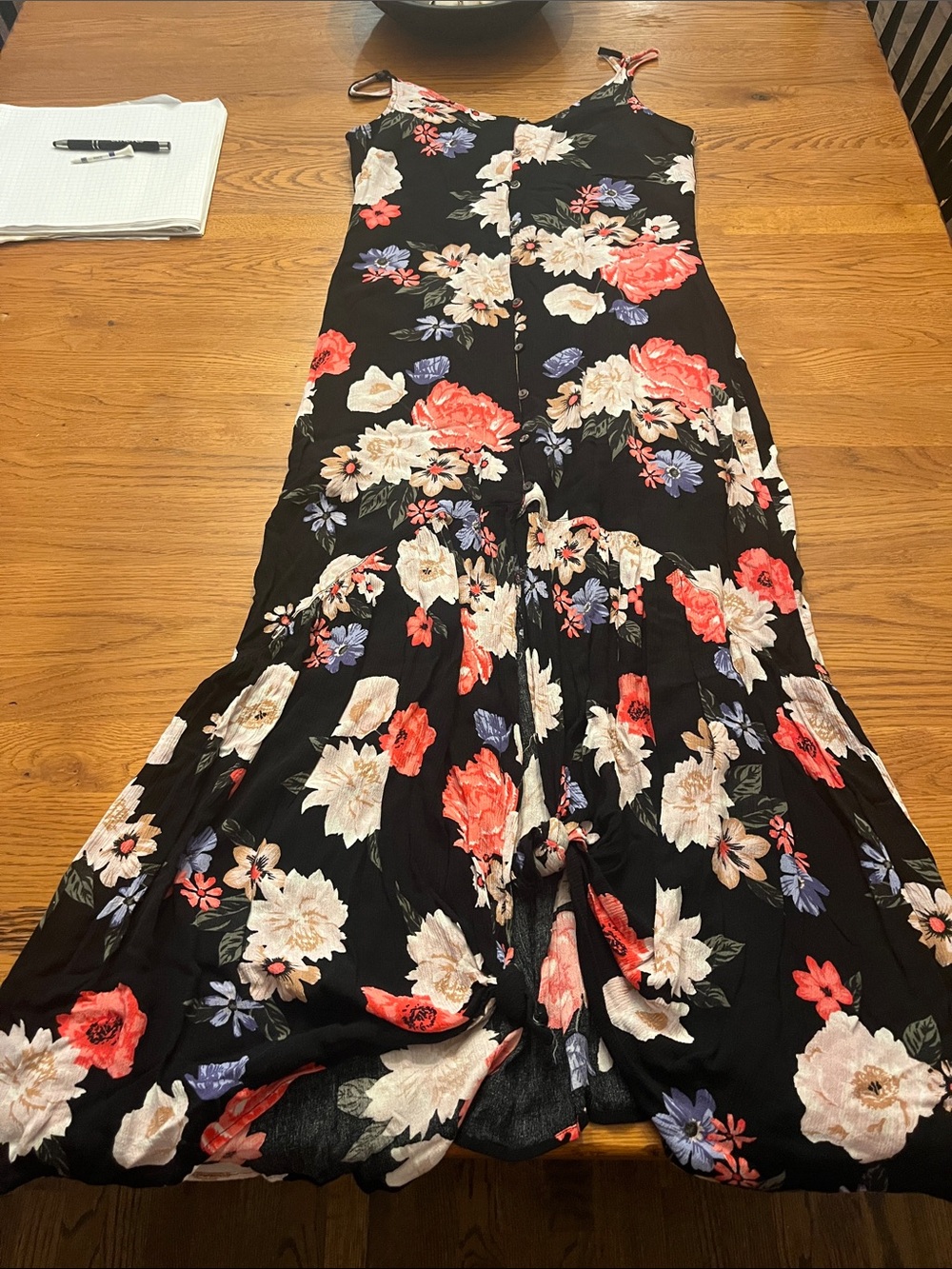 HYFVE Black Maxi Dress with Coral, Cream and Blue Floral Print